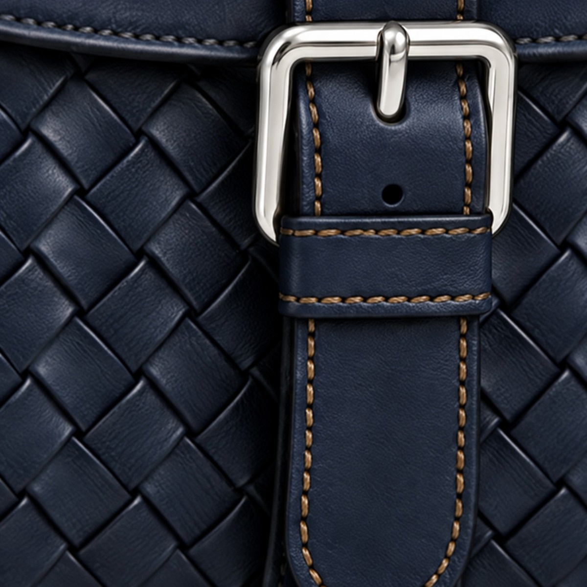 Silver buckle finish on Estate Blue leather