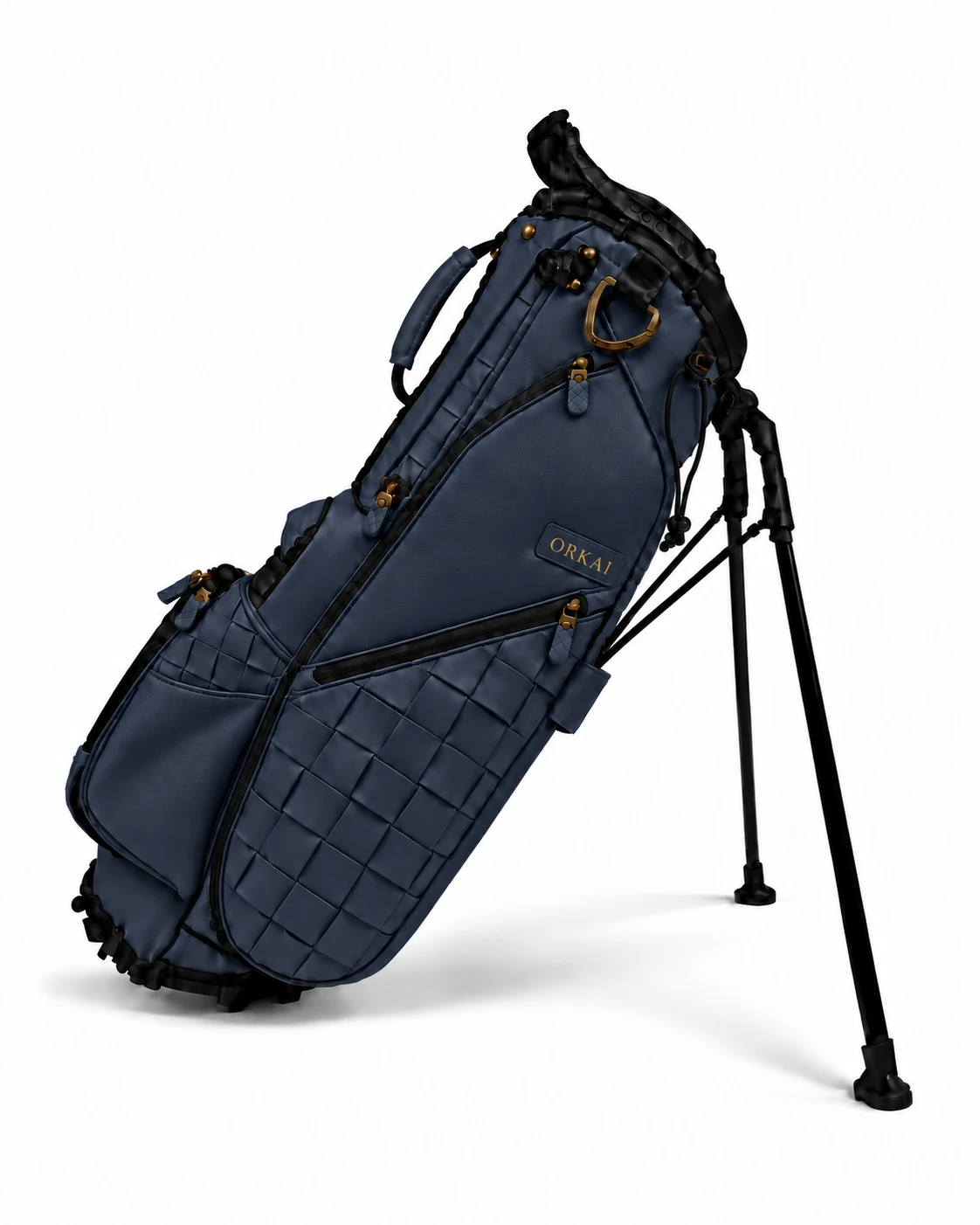 ORKAI™ Walker woven leather golf bag in Estate Blue, Right Stand Open view