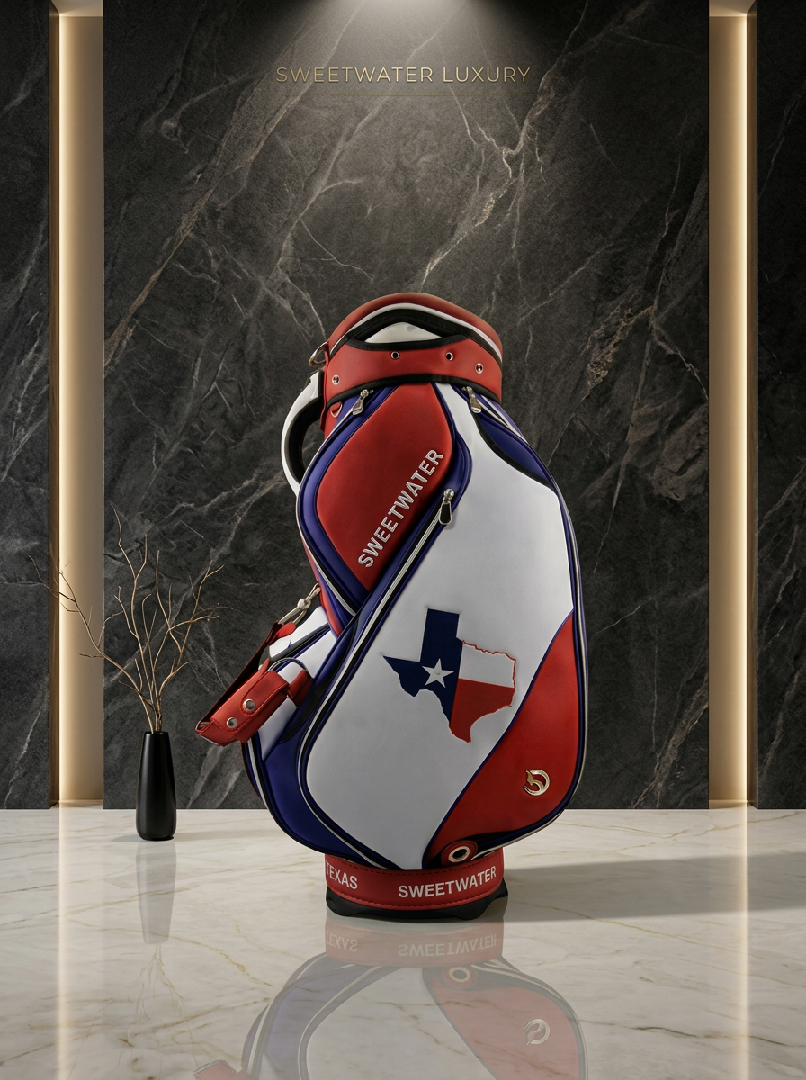 Custom country club staff bag in red, white and blue for a country club state pride commission